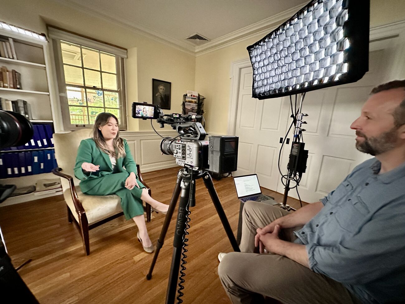 Directing an interview on location