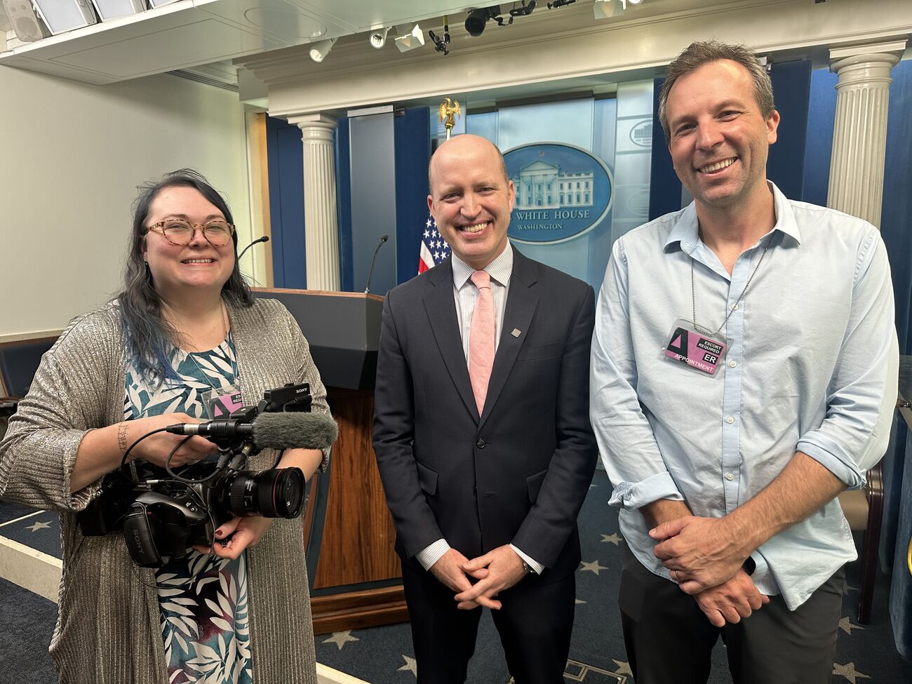 Filming in the White House briefing room